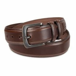 Columbia Double Loop-Stitched Leather Belt Brown