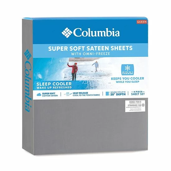 Columbia Omni Freeze Super Soft Cooling Sateen Sheet Set Or Pillowcases Gray 4 Columbia Omni Freeze Super Soft Cooling Sateen Sheet Set Or Pillowcases Gray - Image 2