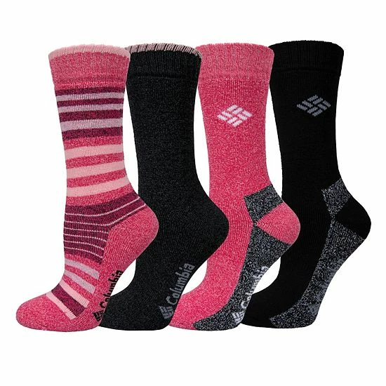 Women's Columbia 4-Pack Stripe Moisture Control Crew Socks Pink 7 Women's Columbia 4-Pack Stripe Moisture Control Crew Socks Pink - Image 5