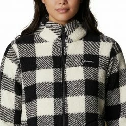 Women's Columbia West Bend Cozy Sherpa Fleece Jacket Chalk Blk Buff Check -Columbia Shop unnamed file 490