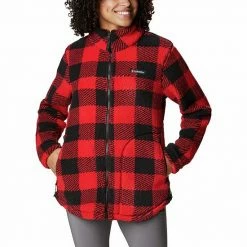 Women's Columbia West Bend Cozy Sherpa Fleece Jacket Chalk Blk Buff Check -Columbia Shop unnamed file 498