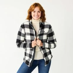 Women's Columbia West Bend Cozy Sherpa Fleece Jacket Chalk Blk Buff Check -Columbia Shop unnamed file 500